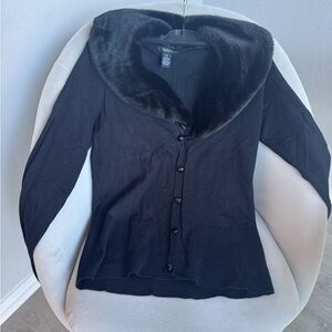 Alfani Black Cardigan with Faux Fur Accent